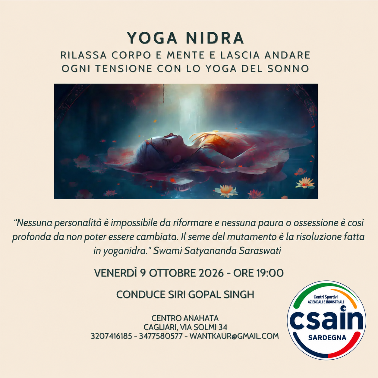 Yoga Nidra - Venerdì 9 ottobre 2026 Yoga Nidra - Venerdì 9 ottobre 2026